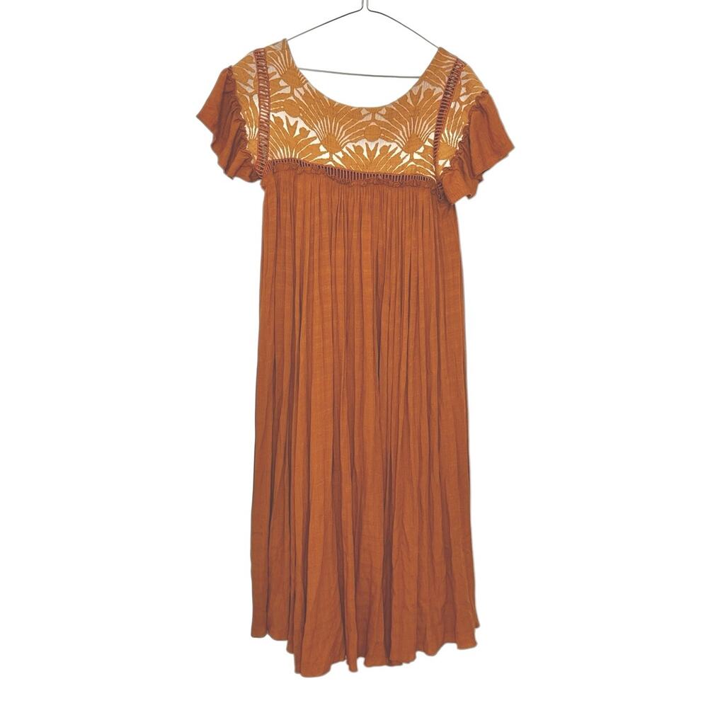 FREE PEOPLE Vintage Charm Relaxed Fit Flowy Embroidered Ruffled Midi Dress Sz XS - Picture 14 of 15